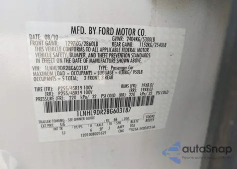 2011 Lincoln Mks из США, поврежденный, VIN 1LNHL9DR2BG603187